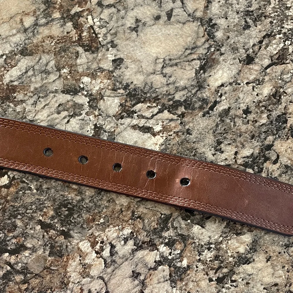 Ariat Men's Brown Leather Belt 38 Western Brushed Metal Buckle Equestrian Rodeo